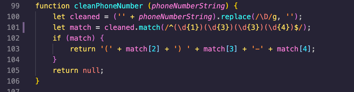 cleanPhoneNumber code snippet